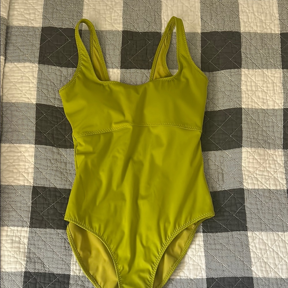 Fabletics Olive Green One Piece Bodysuit with Thin Straps and High Cut Leg